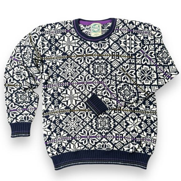 Vintage Nordic Snowflake Sweater Unisex L Knit Pullover Retro Winter Jumper USA - Picture 1 of 8